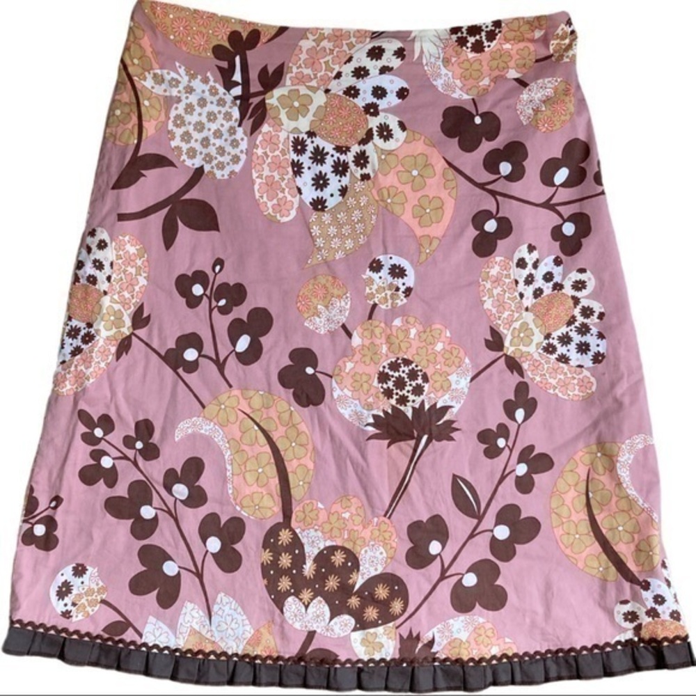 Persaman New York A-Line Skirt with Pink and Brown Floral Pattern